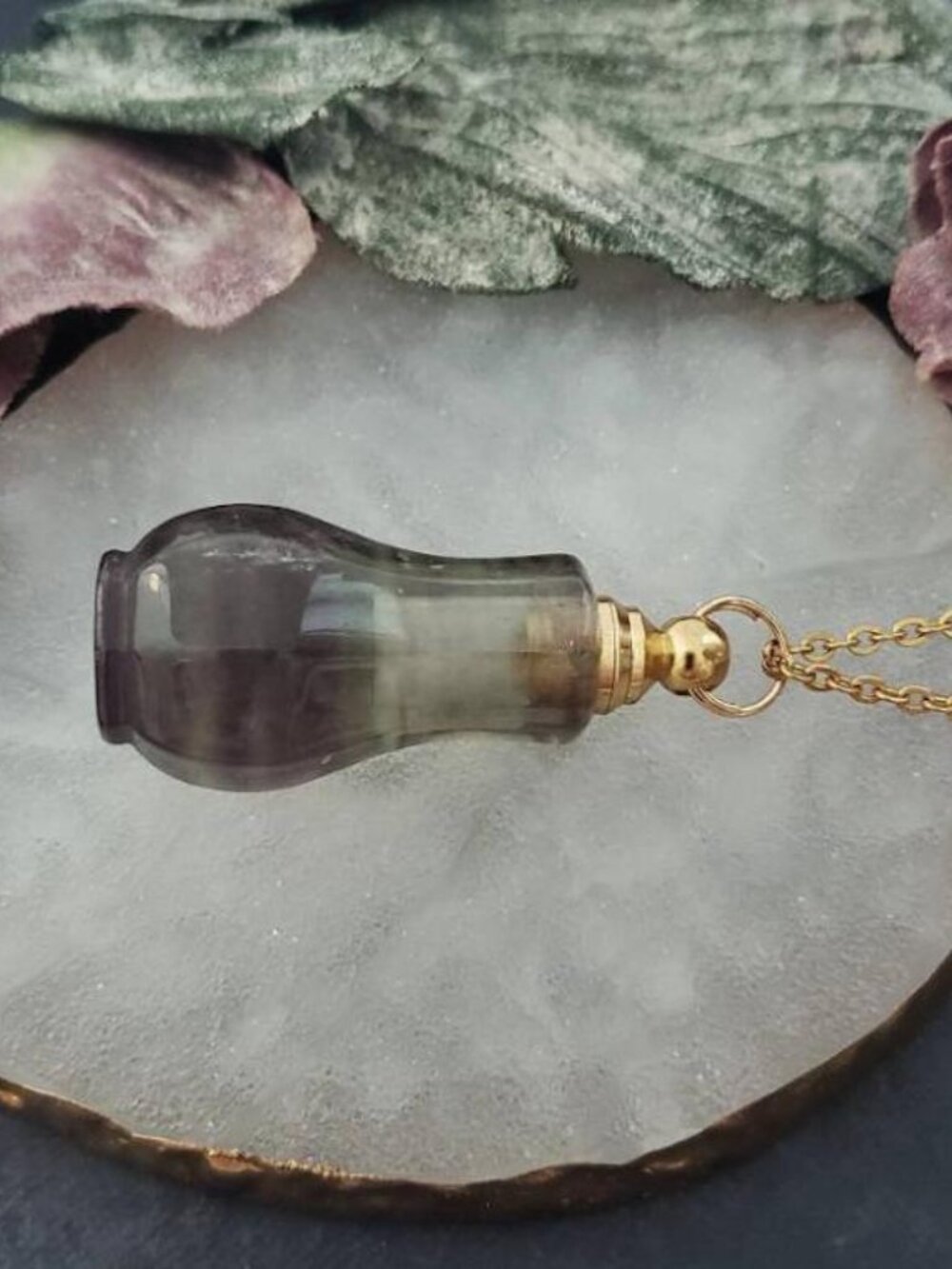 Fluorite Quartz Necklace Crystal Perfume Bottle Vial Pendant Locket Stone